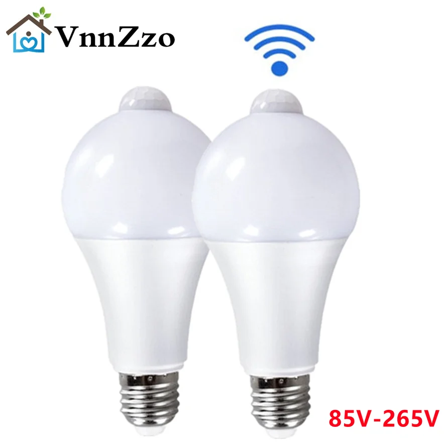 VnnZzo 12W 15W 18W PIR Motion Sensor LED Cabinet light Bulbs E27 85V-265V Night light Stair Pathway Corridor Emergency lamps