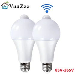 VnnZzo 12W 15W PIR Sensor de movimiento bombillas LED para gabinete E27 85V-265V luz nocturna escalera camino pasillo lámparas de emergencia