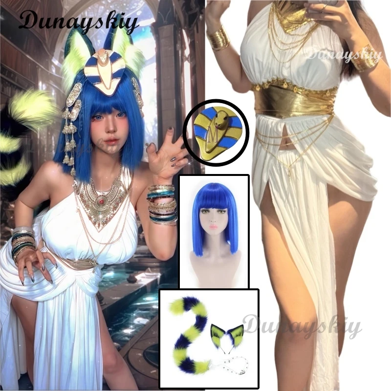 

Ankha Cosplay Costumes Egyptian Queen White Sexy Dresses Game Animal Crossing Role Play Uniform Halloween Carnival Dressing