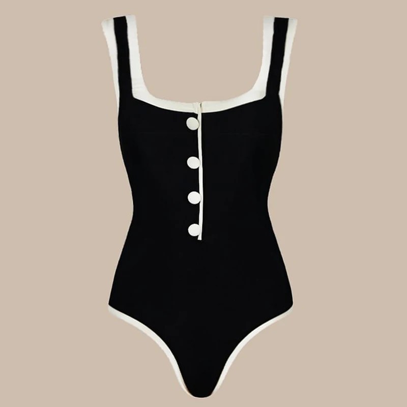 Summer Womens swimsuit White and Black Color Block One Piece Swimsuit and Skirt Vacation Beach Outfits Bodysuit Biquini Tankini