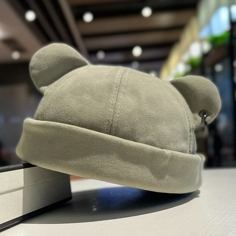 Unisex Katzenohren-Mütze, Niedliche Melonenmütze für Männer und Frauen, Einfarbige Herbst-Winter Hip-Hop Mütze, Modische Koreanische Version Melonencap – Detail 7