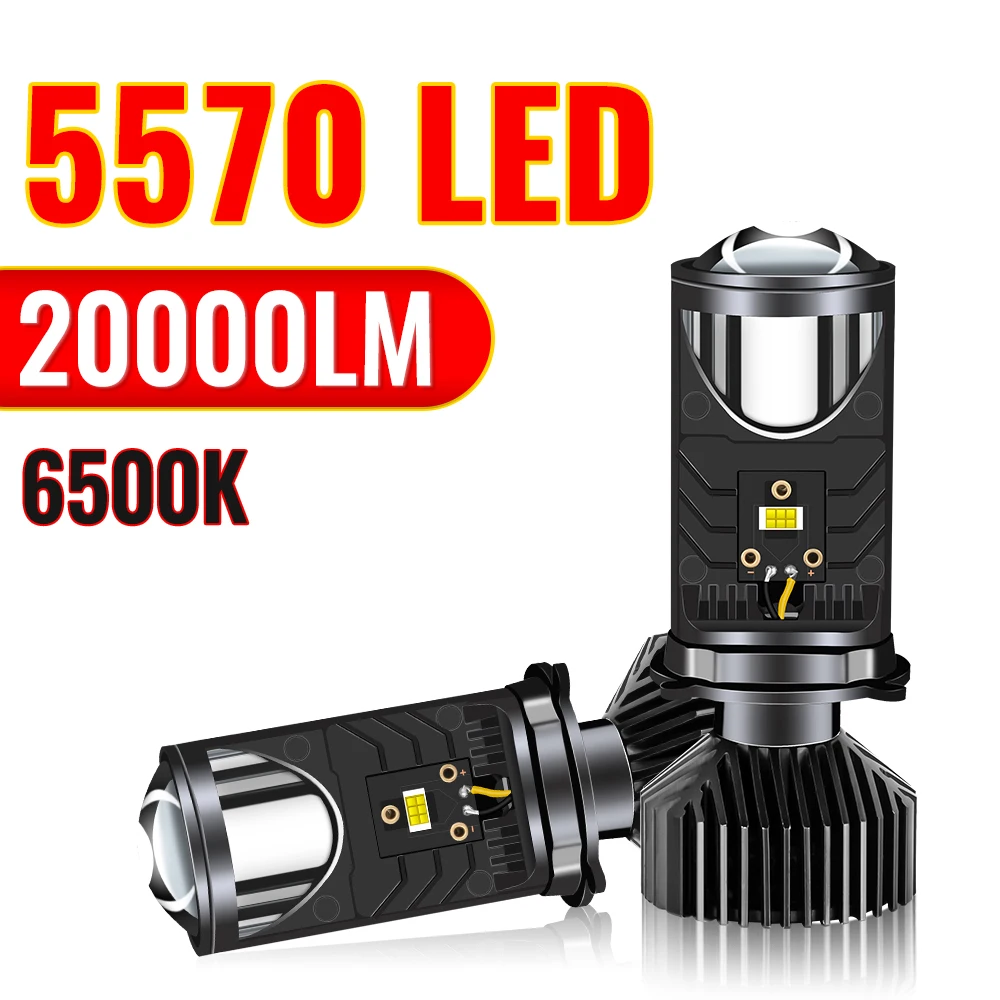 H4 LED Projector Lens Headlight Car LED Headlight Canbus 6500K Hi/Lo Beam Bulb with Turbo Fan 20000LM 90W For Car 12V