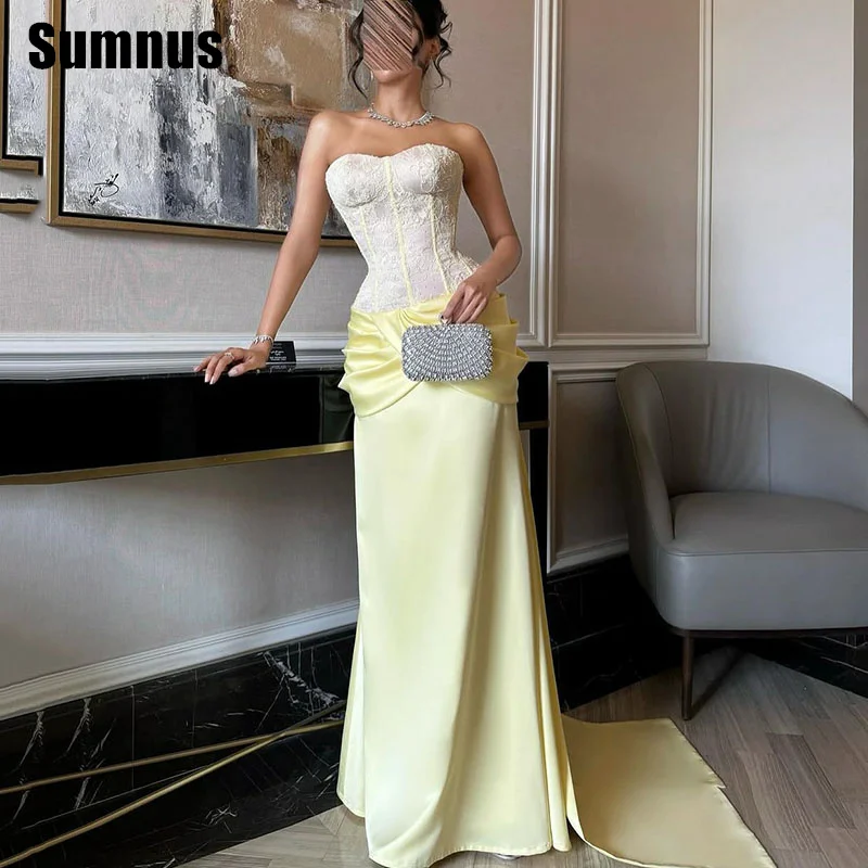 

Sumnus Elegant Mermaid Evening Dress Strapless Pleats Floor Length Sleeveless Prom Dresses 2025 فساتين سهرة Customized