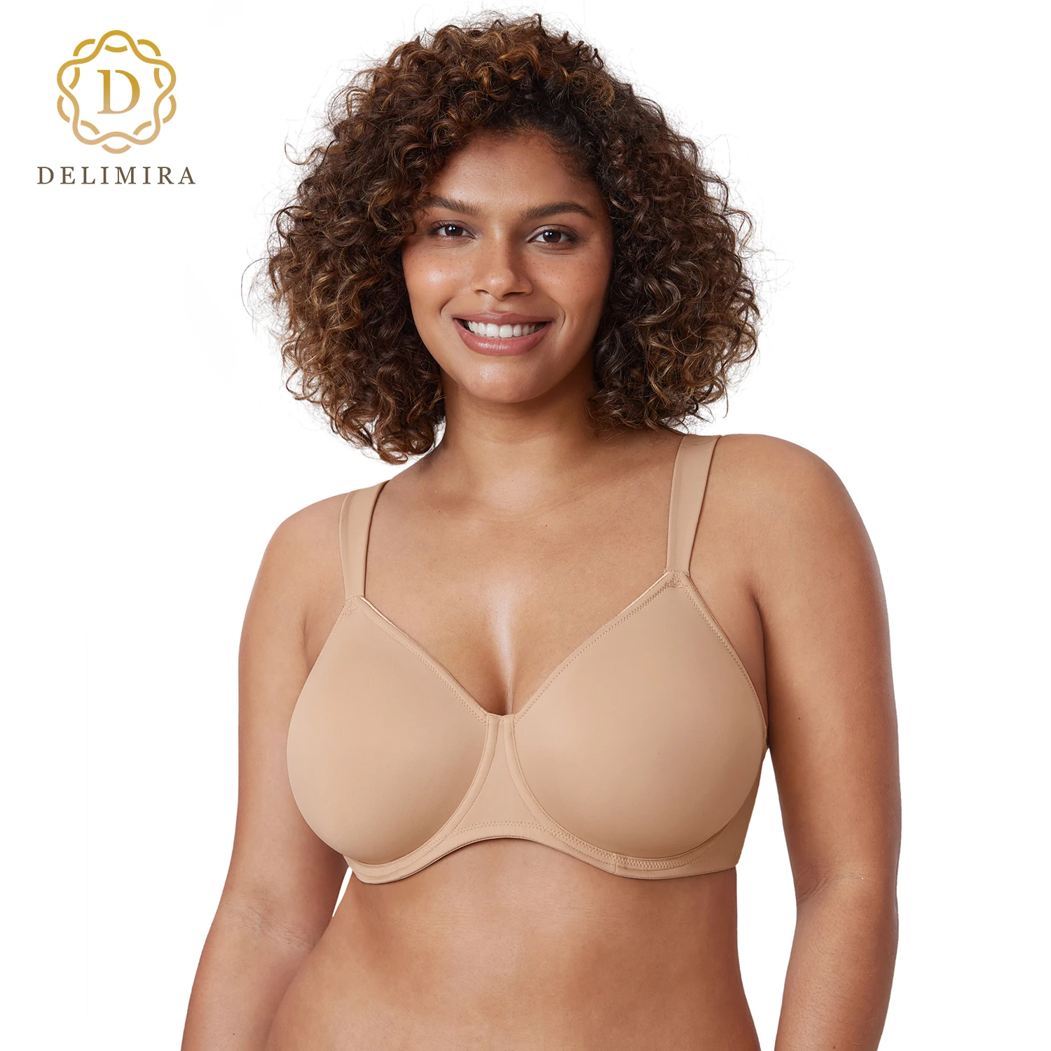 Delimira Minimizer Bra for Women Plus Size Smooth Full Coverage Underwire Non Padded Support Seamless T-shirt Bras Underwear G H