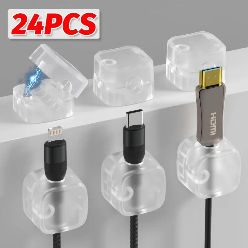 調整可能な磁気ケーブルホルダー、コードホルダー、ワイヤークリップ、オフィス管理、スムーズ、デスク下、1個、24個