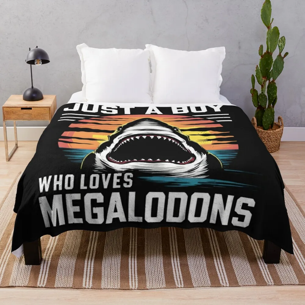 

Just a Boy Who Loves Megalodon - Megalodon Shark Design Throw Blanket Vintage Loose Soft Plush Plaid Blankets