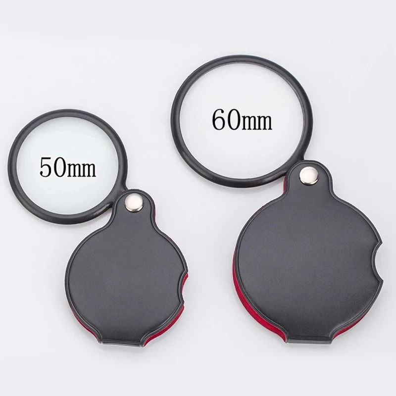 50/60mm Mini Single Glass Lens Magnifier 6/8X Folded Leather Case Portable For Read Newspaper Looking Electronic Products