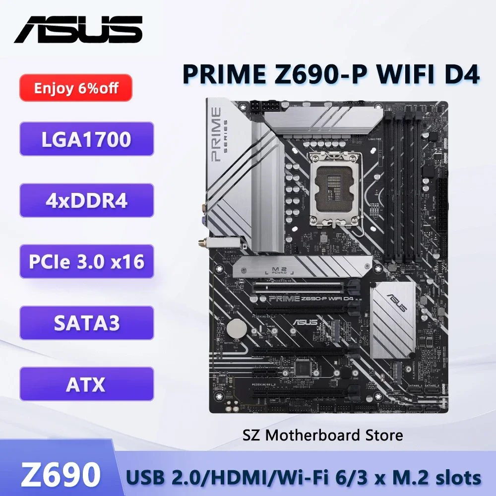 

База Placa ASUS PRIME Z690-P WIFI D4 Z690 LGA1700 для i9-12900K/KF i7-12700K/KF i5-12600K/KF DDR4 128 ГБ Wi-Fi 6 placa base ATX
