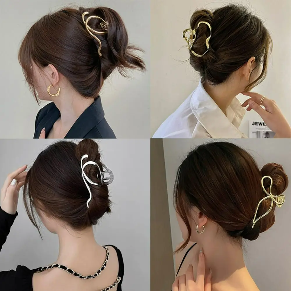 Back of Head Ponytail Bow Gold Silver Strong Hold Hair Clamps Irregular Hairpins Metal Hairpin Hair Claw Clip