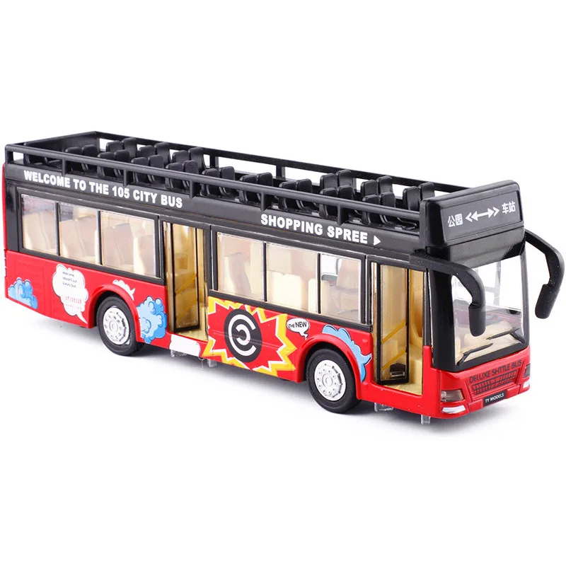 Double-Deck Open-Top Bus Alloy Car Model Can Be Opened And Started Sound And Light Toy Car Children's Gift B320