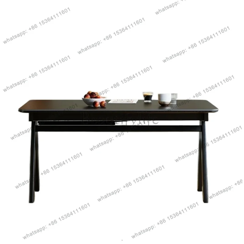 Retro solid wood rock slab dining table and chairs New apartment household rectangular French living room ash wood dining table