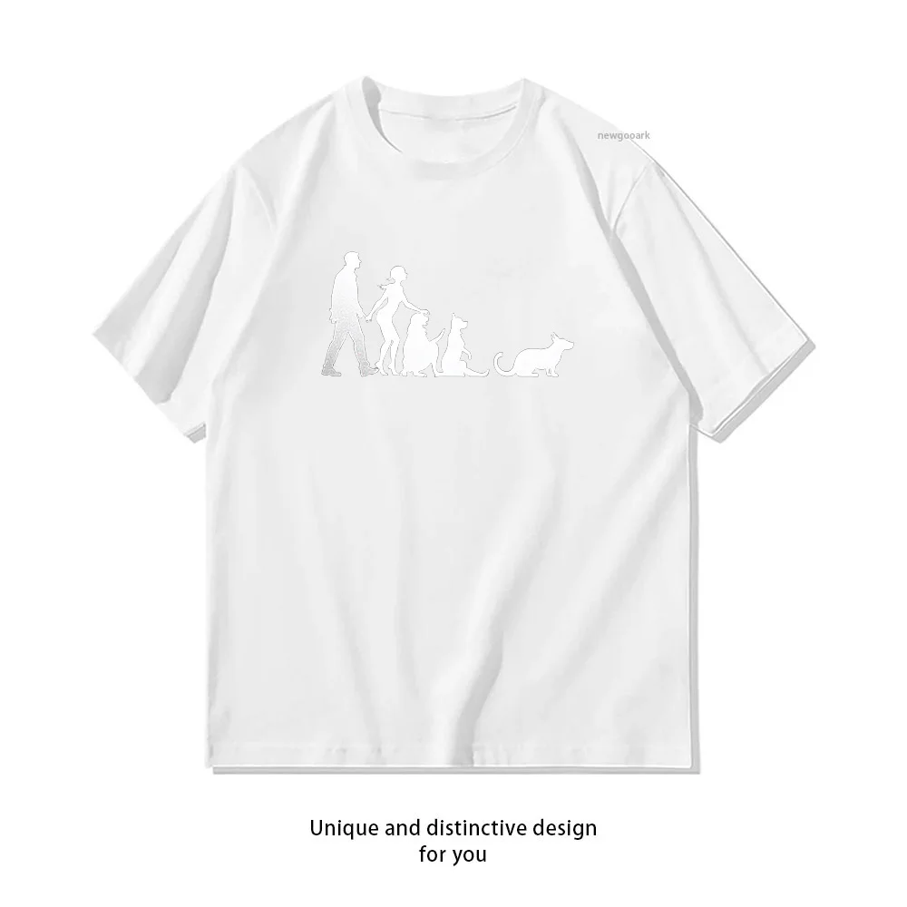 Pet Lovers Walk Together  Casual Cotton Short Sleeve Tee for Men Women