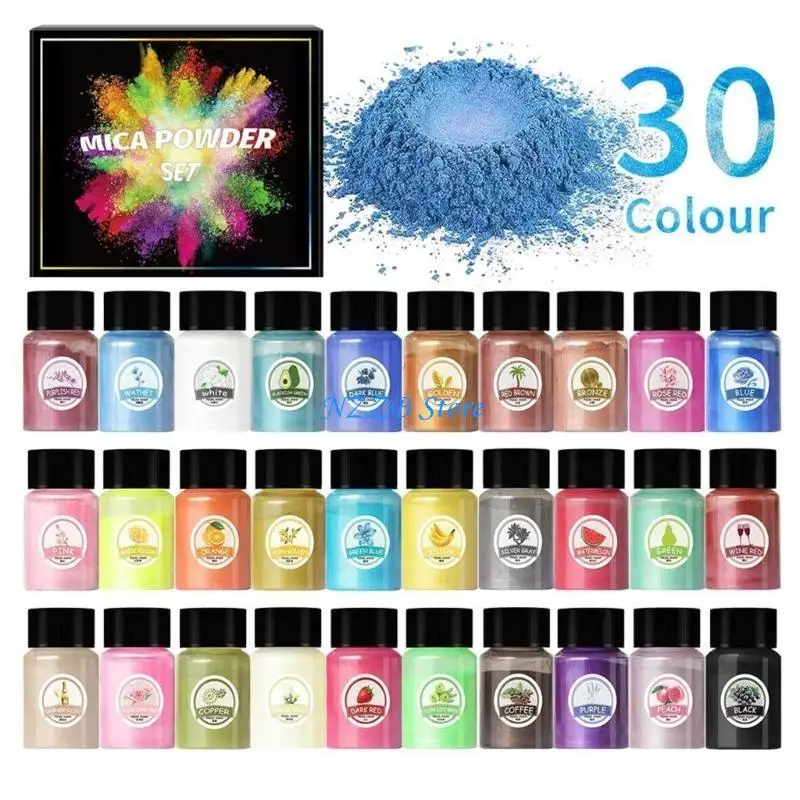 T21F مجموعة من 30 مجموعة صبغ راتنجات الايبوكسي الملونة زجاجات مسحوق بيرليسسينت الايبوكسي تلوين صبغ الراتنج مسحوق صباغة للمجوهرات