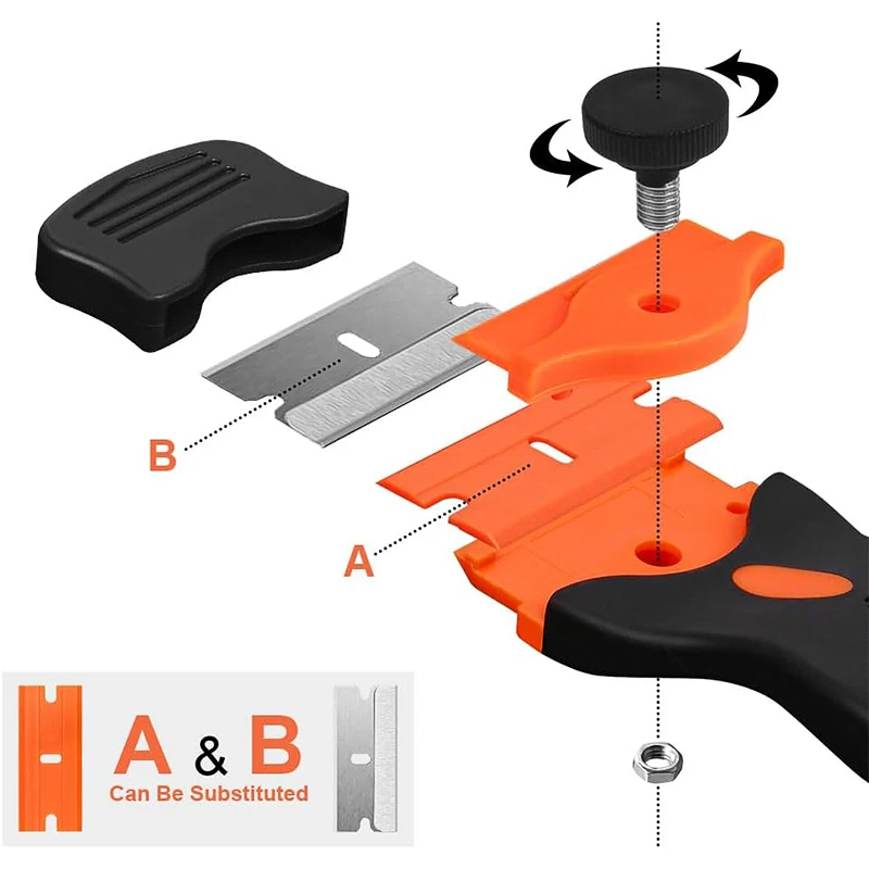 Windows Stickers Non Scratch Scraper with Metal+Plastic Blades Oven & Hob Scraper Auto Glass Cleaning Scraper Tool for Car