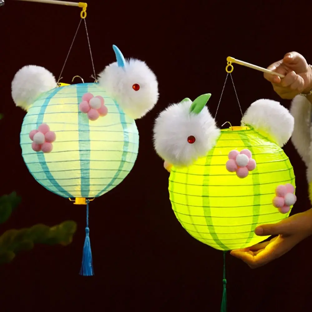 Cute Chinese Rabbit Lantern Portable Blessing Handheld Paper Lamp Traditional Handmade Antique Lantern Educational Toy