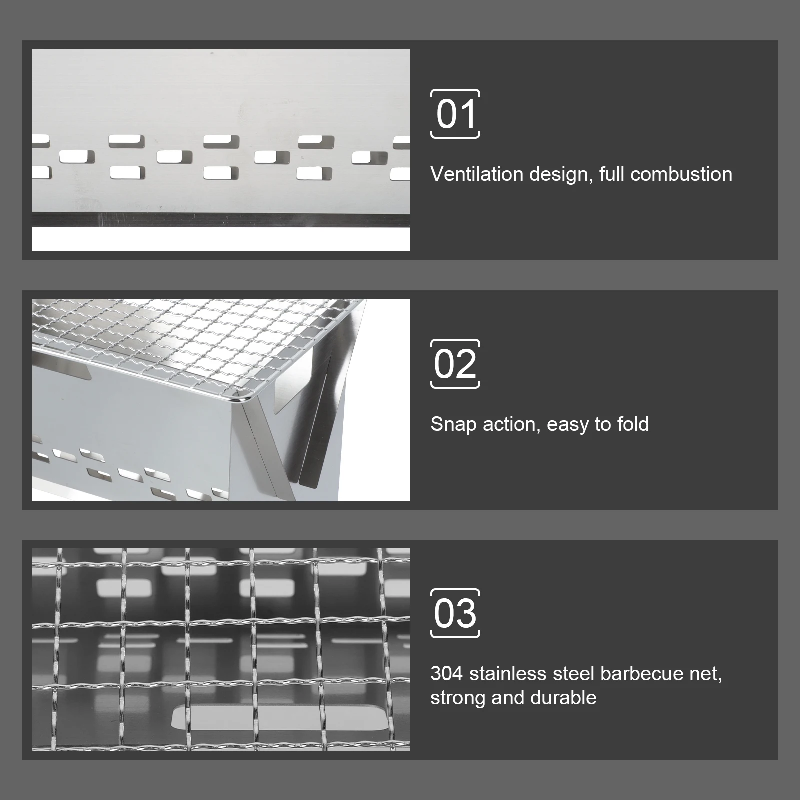 

Stainless Steel Folding Bbq Grill Portable Outdoor Barbecue Stove Camping Cooking Grate Durable Wear-Resistant Easy Fold