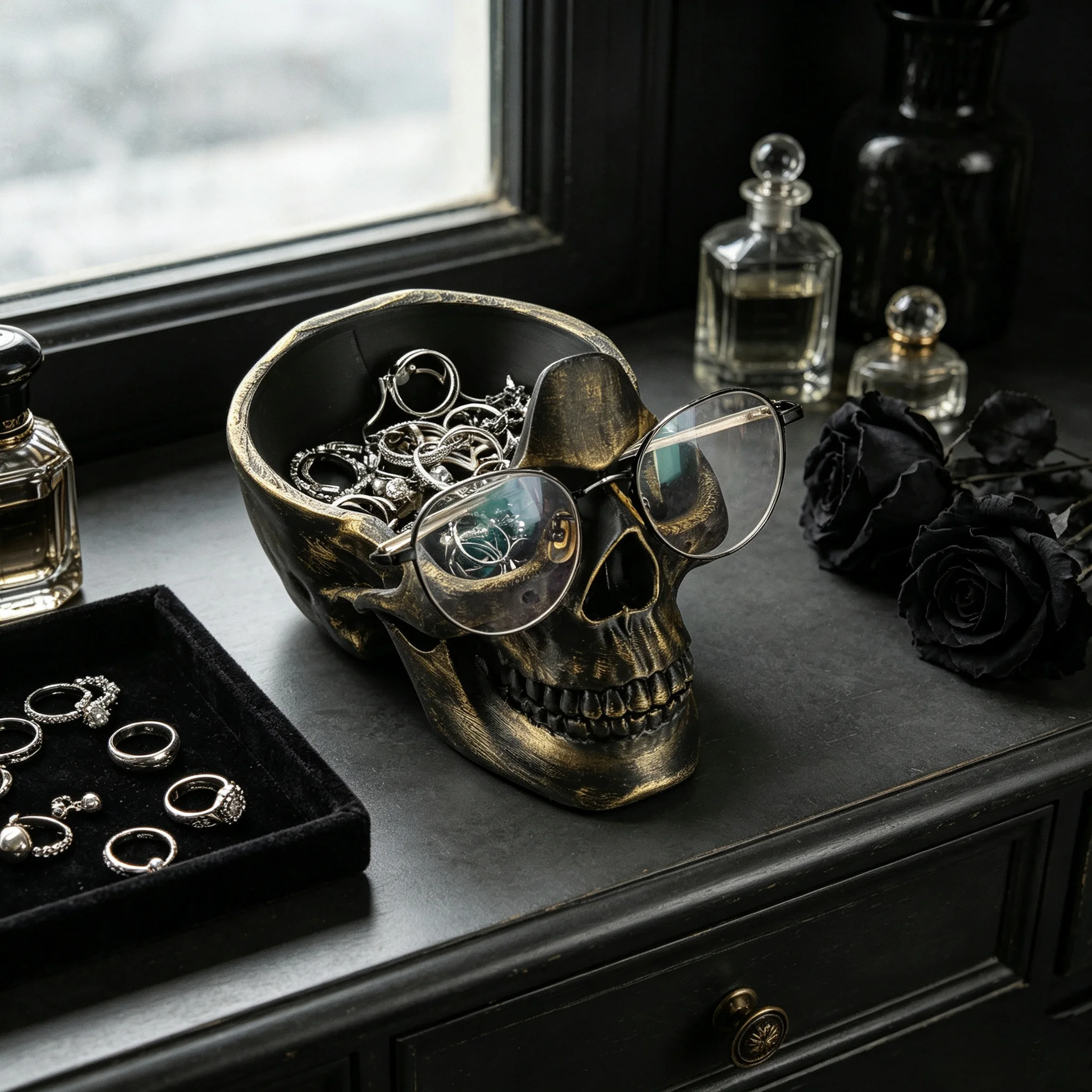 Cross‑border Vintage Distressed Skull Resin Storage Box Halloween Dark Style Desktop Jewelry Key Sundries Storage Decor Ornament