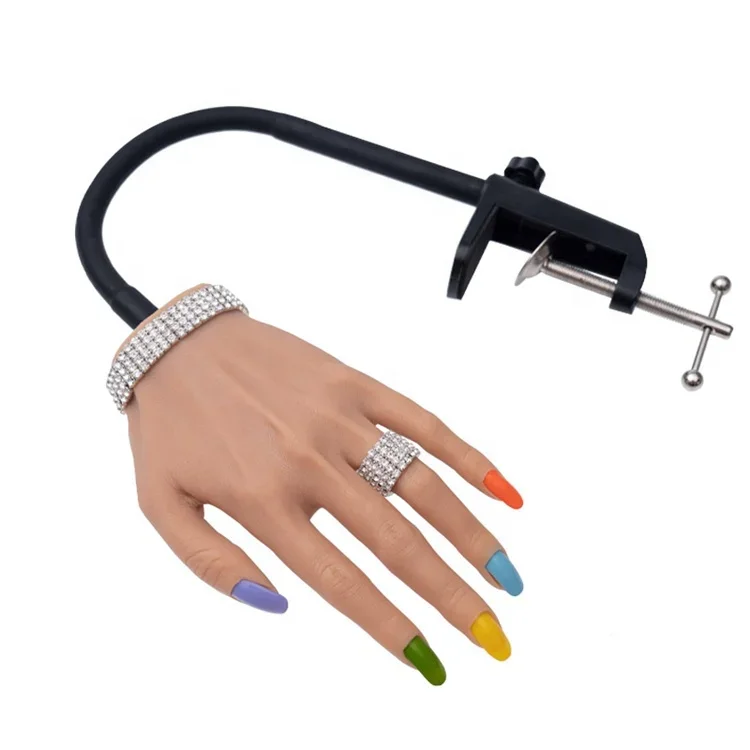 2023 New Mannequin Realistic Hand finger flexion Nail Art Training Tool Pose Silicone Practice Nail Hand with Bracket For Na