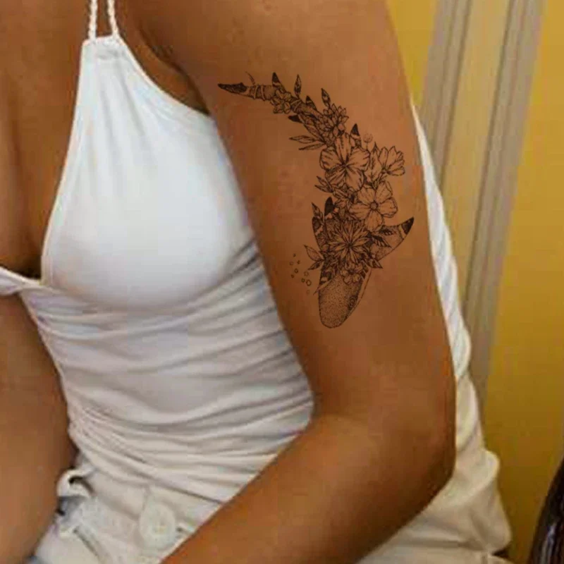 

Temporary Tattoo Stickers Black Ocean Shark Flowers Bubble Design Fake Tattoos Waterproof Tatoos Arm Large Size for Women Girl