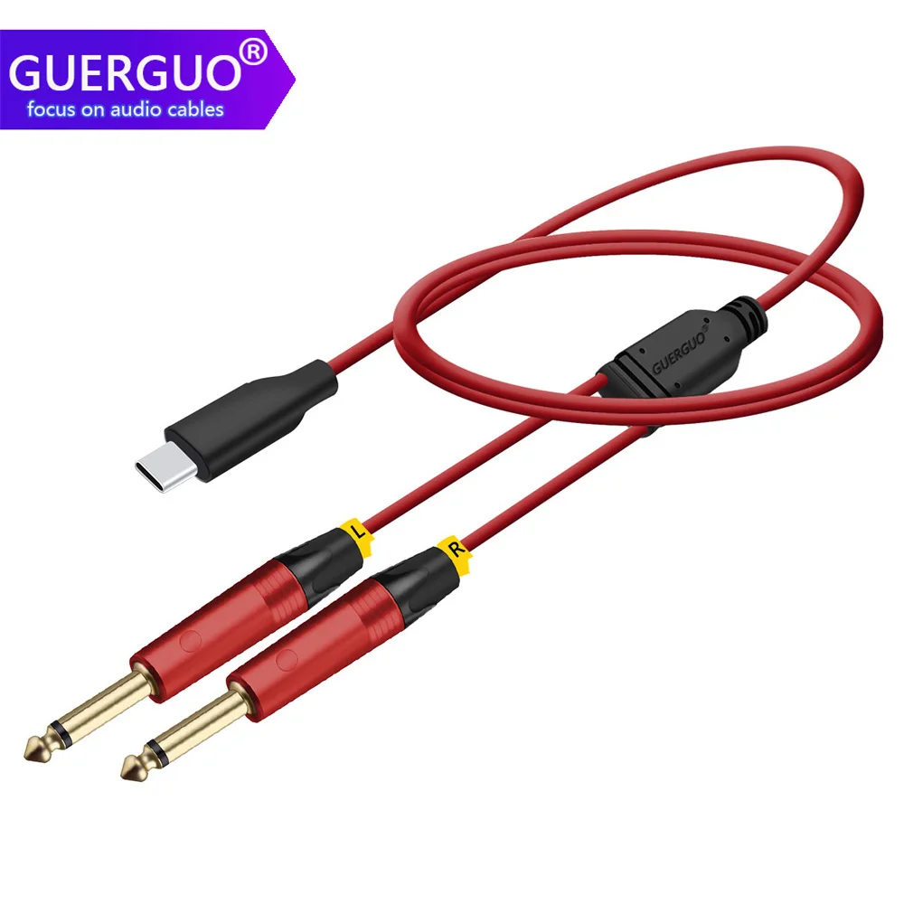 

USB Type C на двойной 6,35/6,5 мм 1/4 дюйма моно разъем TS Y-разветвитель аудиокабель для смартфона, планшета, ноутбука, усилителя, динамика