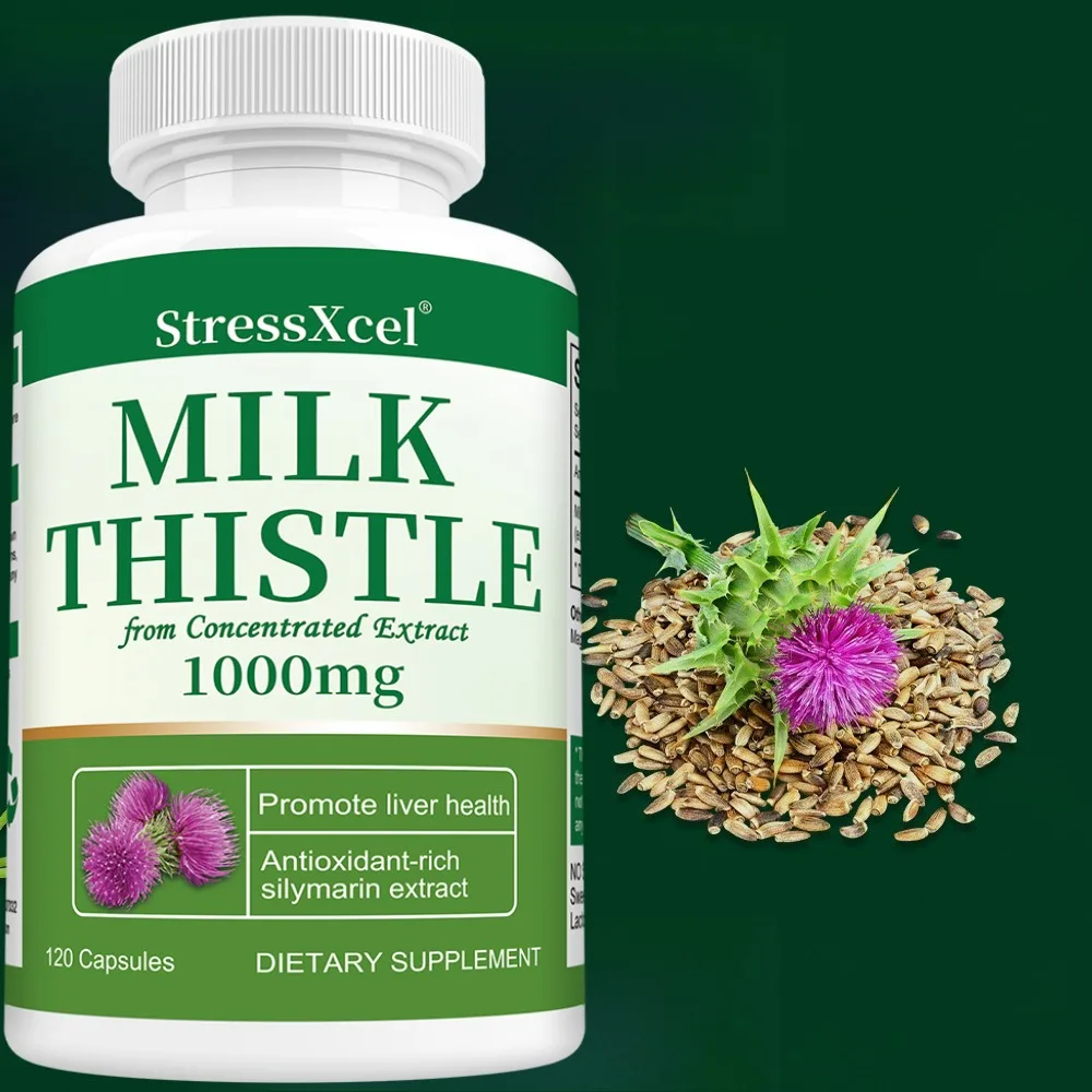 Organic Milk Thistle Extract 1000mg Capsule for Antioxidant Detox Support Liver Health Function Herbal Supplement