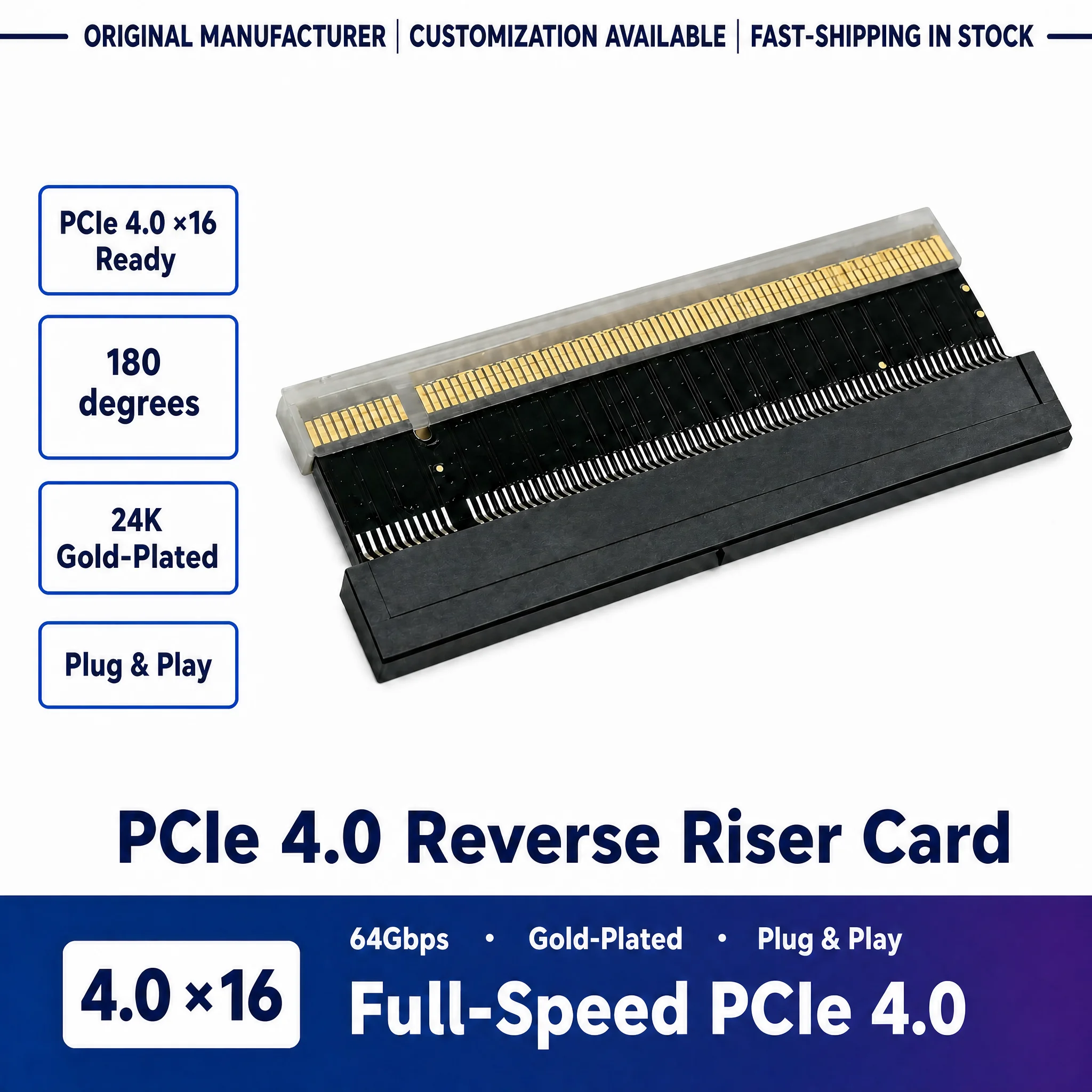 PCIe 4.0 X16 180 Degree Riser Card GPU Horizontal Extension Adapter Gold‑Plated For ITX SFF Gaming Desktop PC Case