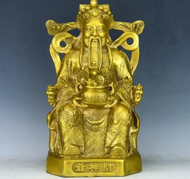 

Pure bronze sits God of wealth, holds the treasure pot of Buddha, inviting , getting rich, moving and opening