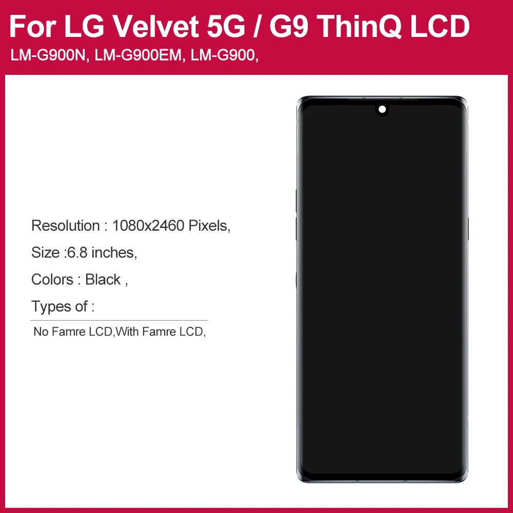 NEW For LG G9 LCD Display Touch Screen Digitizer Assembly For Velvet 5G LCD For LG G9 ThinQ Screen LM-G900 Display Replacement