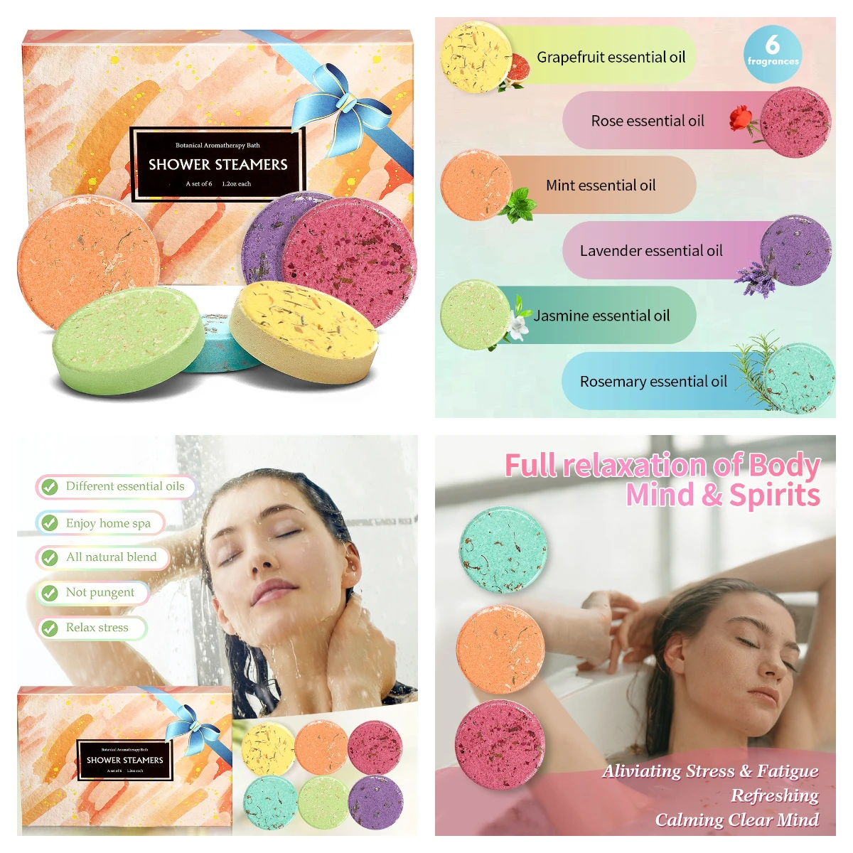 6PCS Shower Steamer Basket Shower Bomb Bath Salt Gift Box Moisturizing Body Care Hydrotherapy Essential Oil Bubble Bath