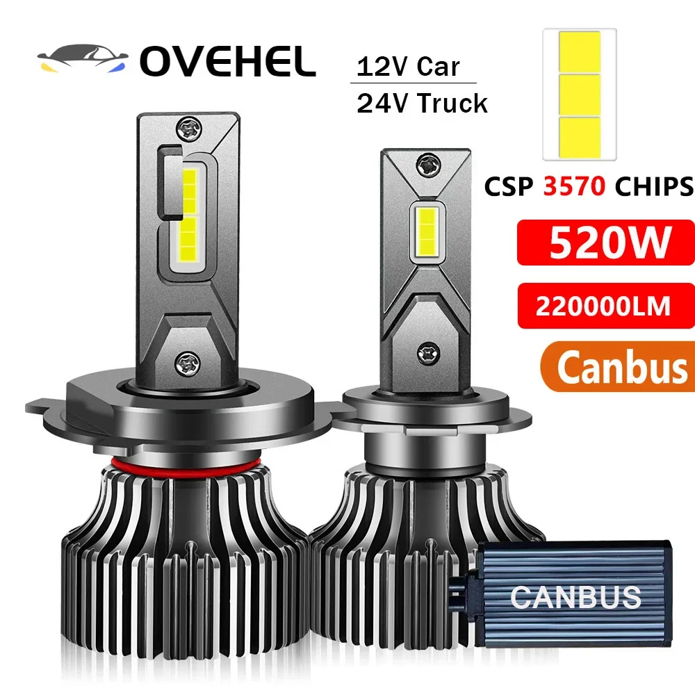 LED H7 LED Headlight CSP 3570 Canbus H1 H3 H4 H8 H9 H11 9005 9006 HB3 HB4 Led Bulb 6000K 24V Turbo Lamp For Car 520W 220000LM