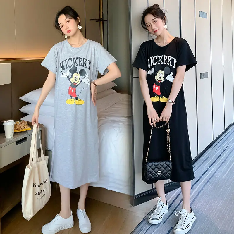 T-shirt Dress Dongdaemun Maternity Dress Short Sleeve T-shirt Skirt Summer Cartoon Printed Summer Dress Fashion Mid length Skirt