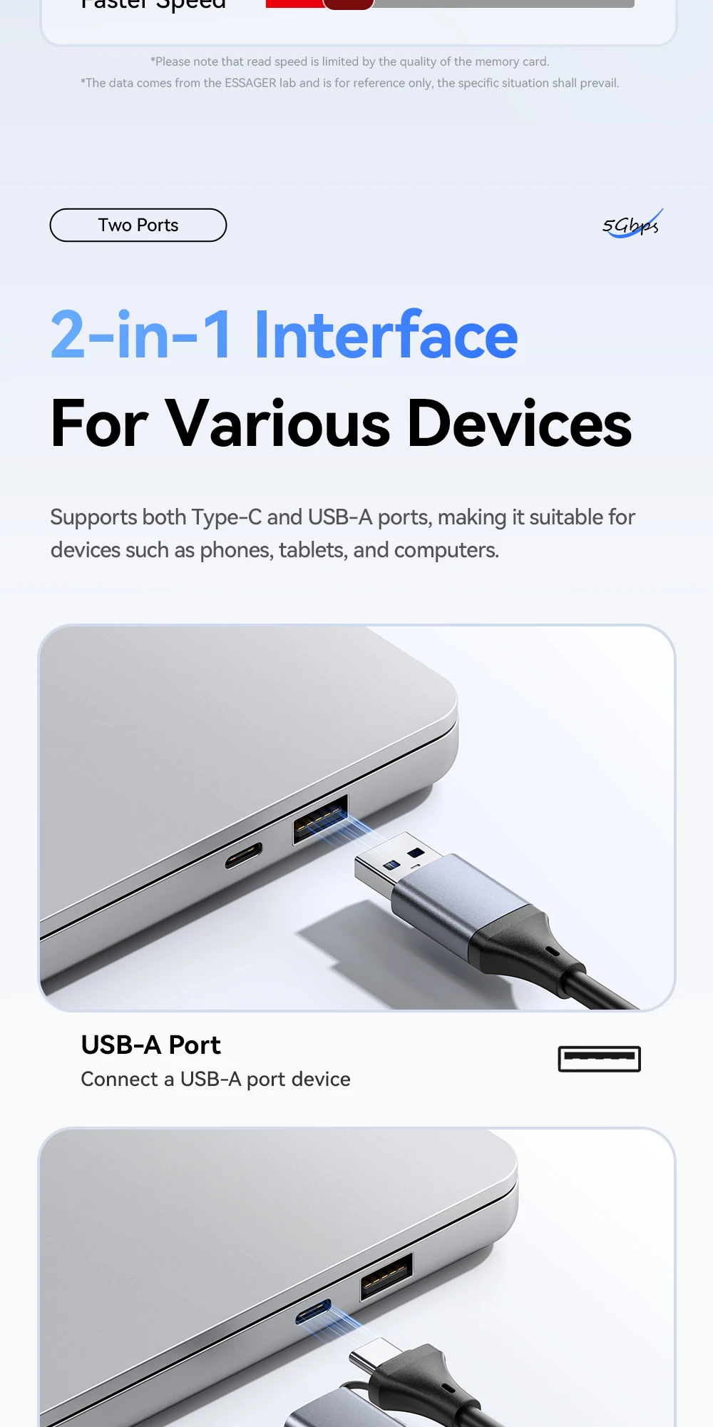 Essager Kartenleser SD4.0 312MB/s USBA Typ-C zu SD MicroSD TF Speicherkarten-Adapter für Laptop PC iPhone Huawei MacBook Windows – Detail 4