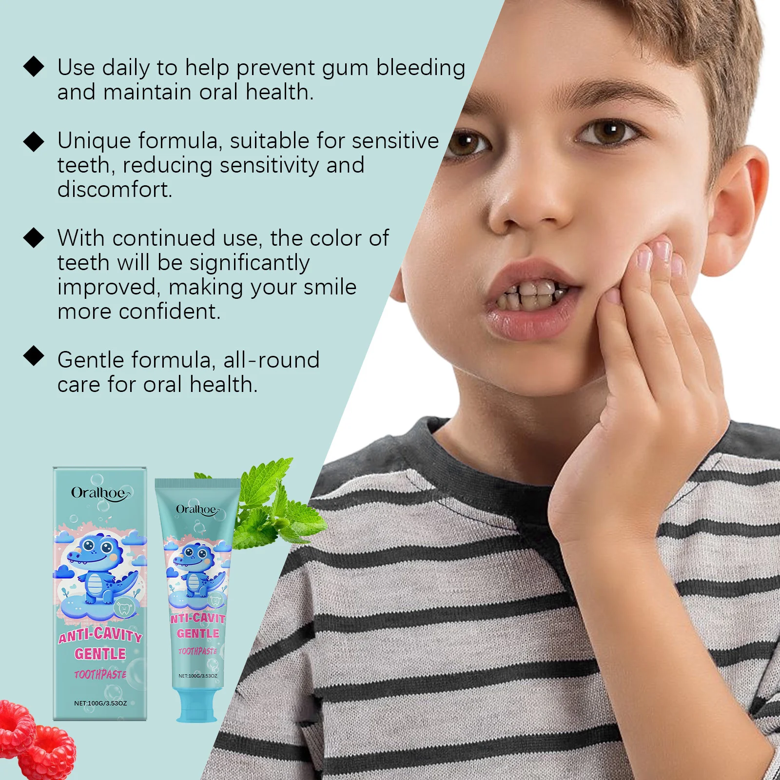 Children's Toothpaste Remove Plaque Yellow Teeth Stain Remover Improve Bad Breath Oral Cleaning Whitening Fresh Kids Dental Care