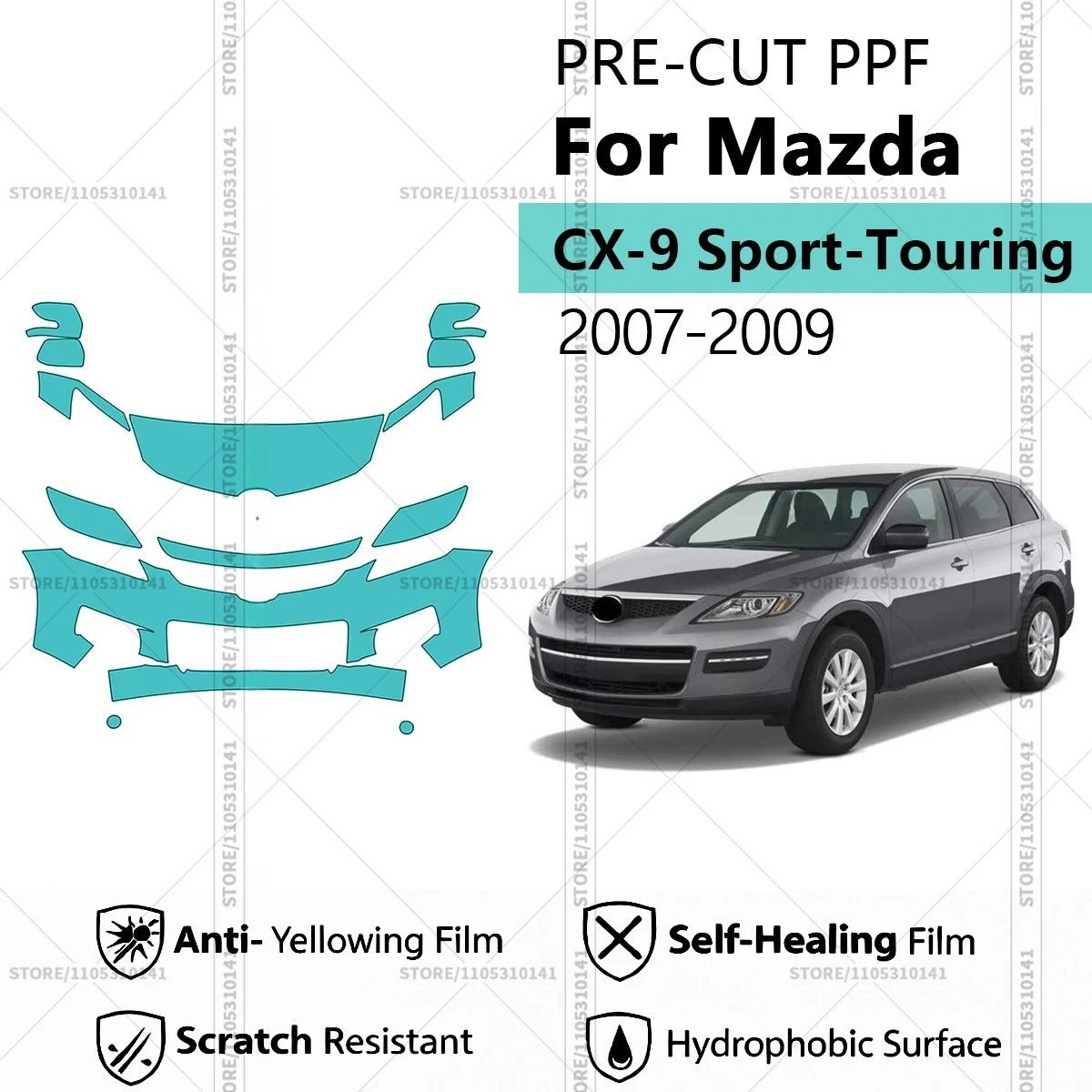 

For Mazda CX-9 Sport-Touring 2007-2009 Pre-Cut Paint Protection Film PPF Transparent Car Film Automotive PPF Front Kit
