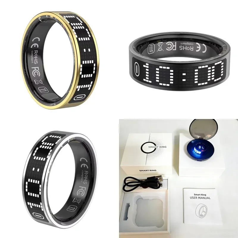IP68 Waterproof Digital LED Display Screen Smart Ring Date Touch Button Muslim Counter Heart Rate HRV Health Tracker