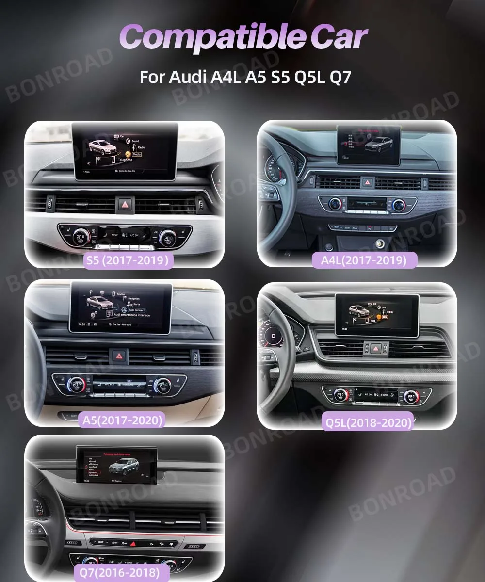 BONROAD Draadloze CarPlay Adapter voor Audi Q7 A3 S3 A4L A5 Q2 Q5L met Android Auto AirPlay Mirror Link Bluetooth GPS Decoder Box