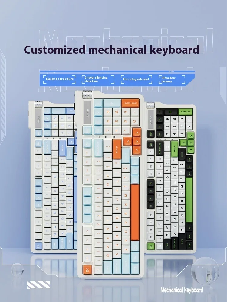 AZZOR K98 Mechanical Keyboard Tri Mode Wireless Gaming Keyboard 4000mAh Custom Gasket Multifunctional Roller RGB PC Accessories