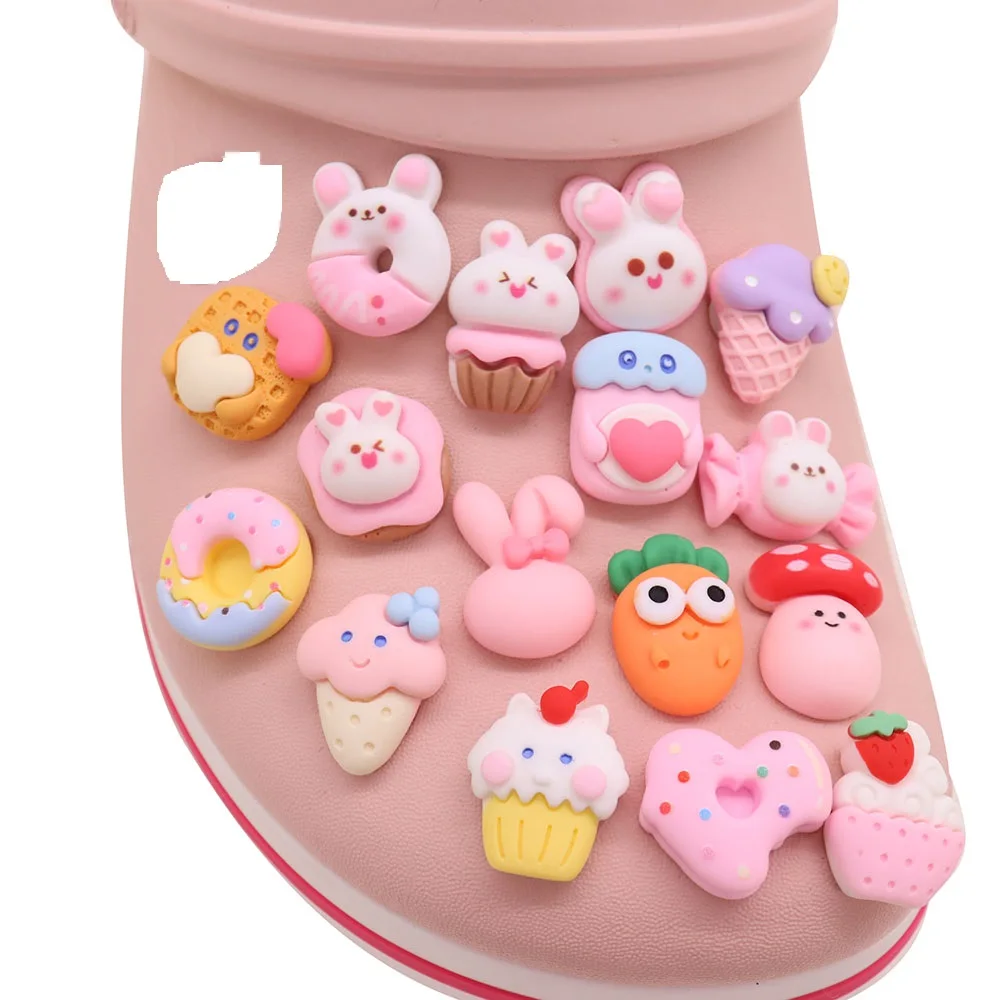 

Mix 50pcs Resin Cupcake Carrot Cookie Ice Cream Strawberry Rabbit Candy Doughnut Shoe Charms Wristbands Shoe Decoration Buckle