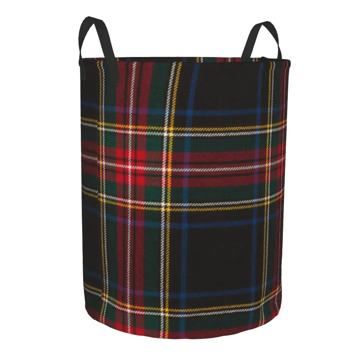 Custom Luxury Black Tartan Plaid Laundry Hamper Large Storage Basket Geometric Gingham Check Texture Girls Boys Toy Organizer