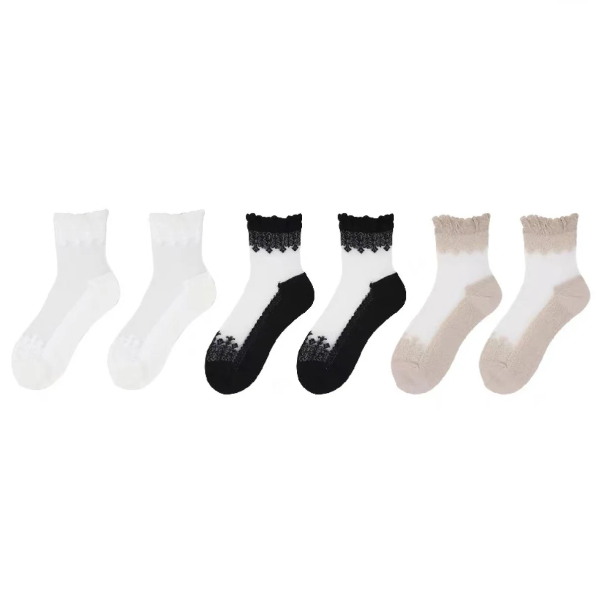 1 par/6 pares de calcetines transparentes dulces de verano calcetines elásticos transpirables para mujer calcetines cortos de encaje ultrafino de seda de cristal para niñas