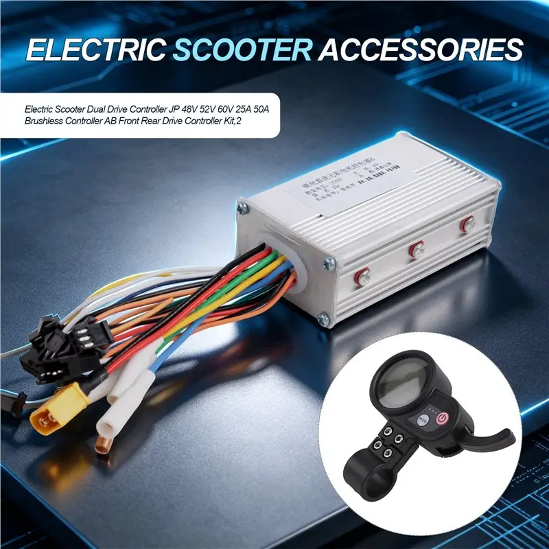 AA67-Electric Scooter Dual Drive Controller JP 48V 52V 60V 25A 50A Brushless Controller AB Front Rear Drive Controller Kit,2