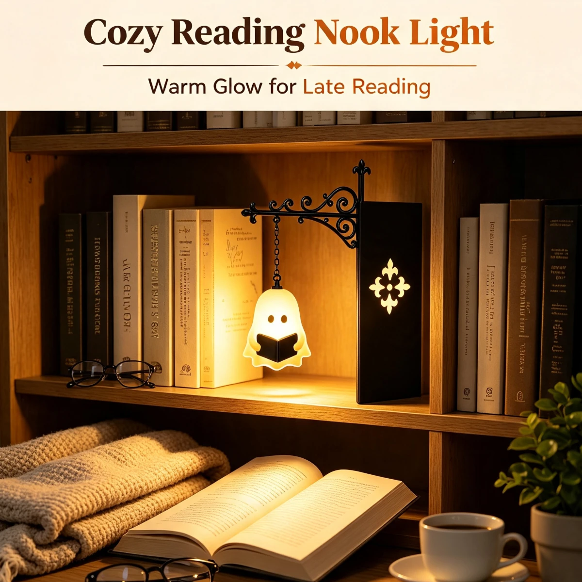 Halloween Library Ghost Mini Bookshelf Lamp Vintage Hanging Shelf Light Decorative Lantern Halloween Gift for Book Lovers