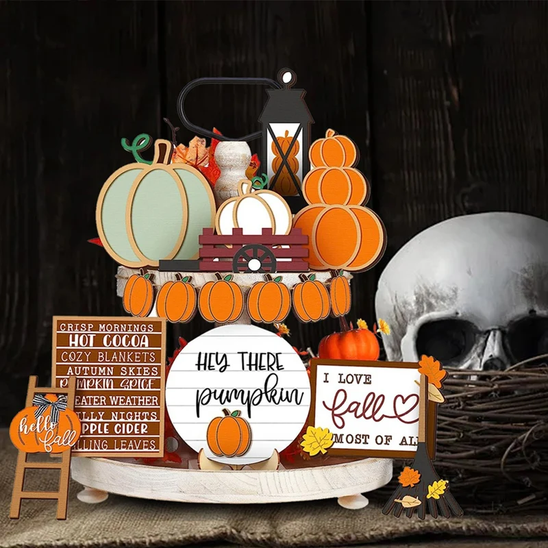 Autumn Layered Pallet Decoration Hello, Autumn Thanksgiving Pumpkin Maple Leaf Truck Sign Wooden Sign