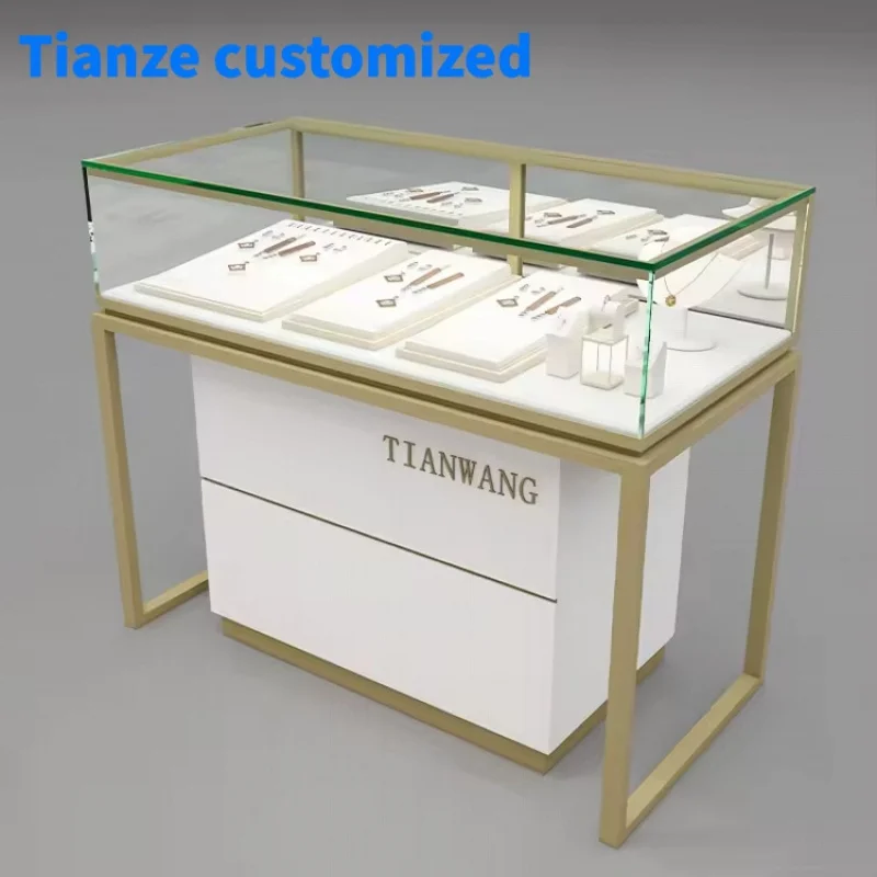 

[Customized]Custom Jewelry Store Showcase Counter Furniture Shopping Mall Showcase Kiosk Trendy Lockable Glass Jewelry Showcase