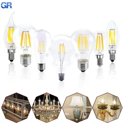 Lampadina LED Retro Edison E14 E27 AC 220V 2W 4W 6W 8W lampadina C35 G45 A60 ST64 G80 G95 G125 lampada COB Vintage a filamento di vetro