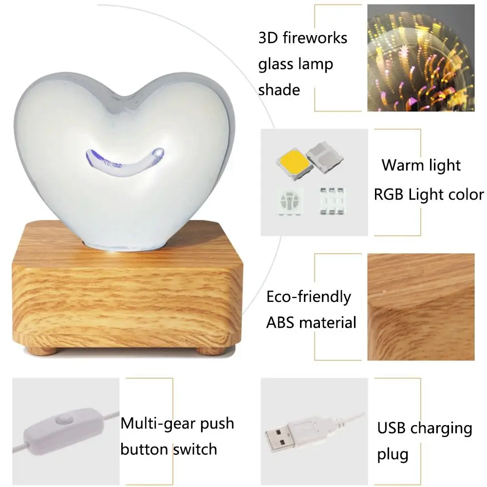 

Романтическая атмосфера 3D ночник красочный затемняющий атмосферный светильник в форме сердца USB-разъем в кнопке переключателя