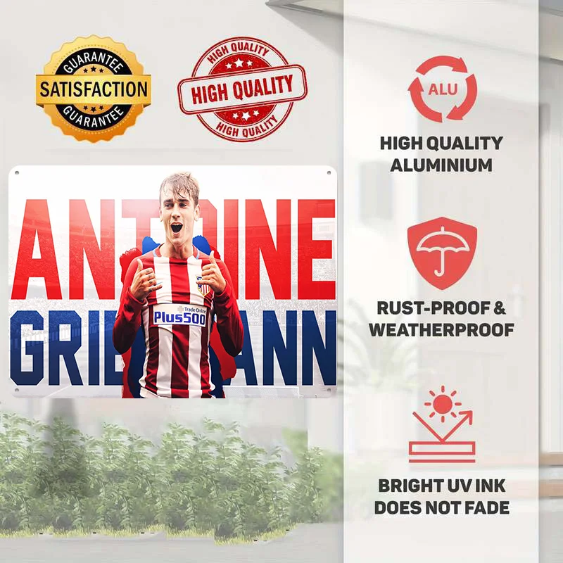 Antoine Griezmann Football Poster Customized Vintage Metal Signs Wall Art Retro Tin Plaque for Soccer Fans Apartment Decoration
