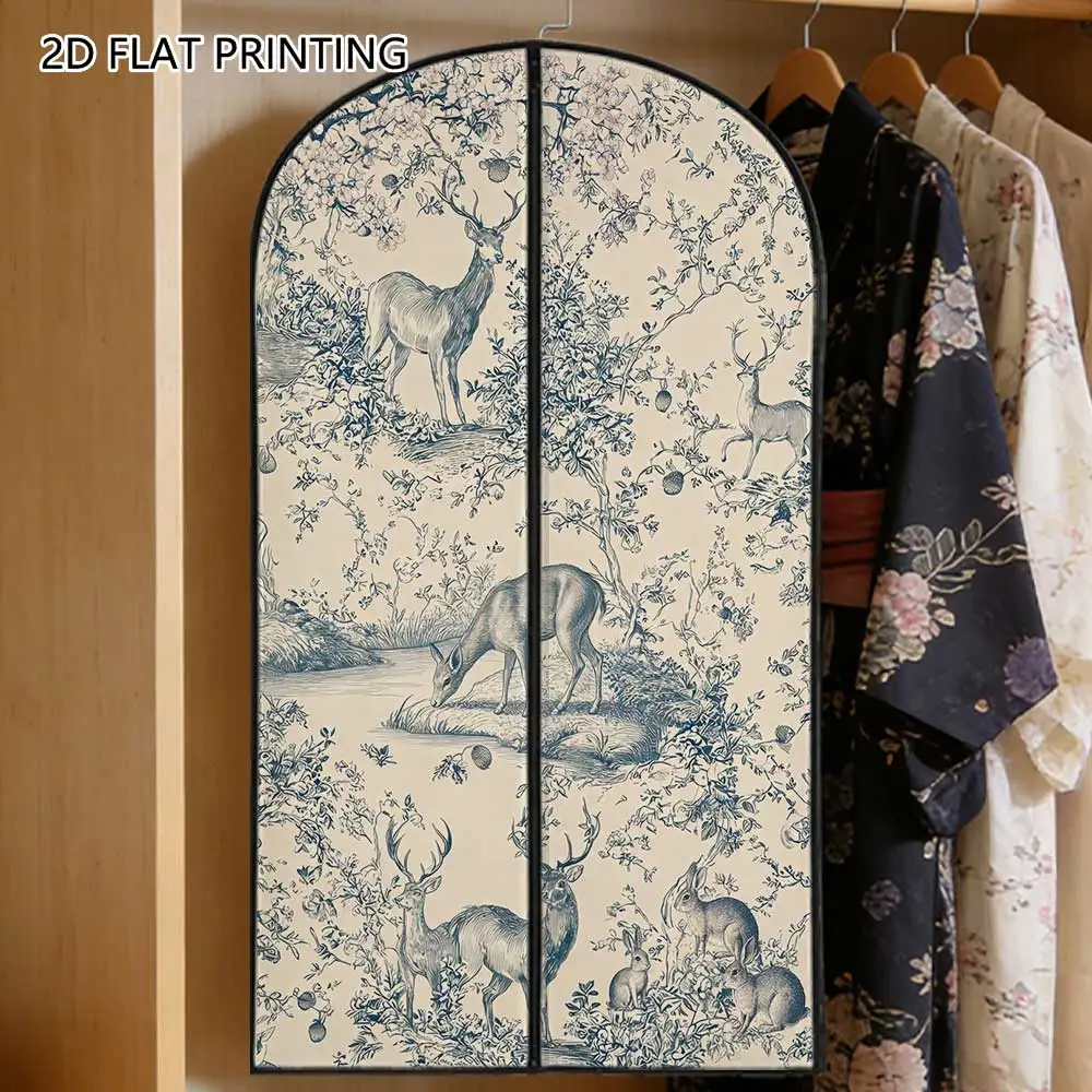 1pc Forest Deer Compressed Dust Cover Clothes Compression Hanging Storage Bag Household Wardrobe Organizer