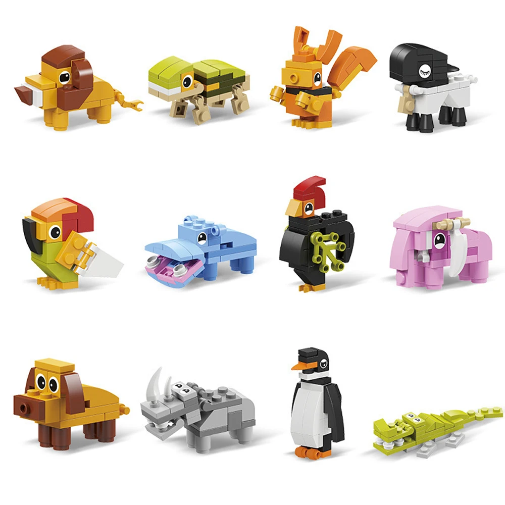 12 in 1 Mini Animal Building Block Set,Building Brick Stem Toys for Kids