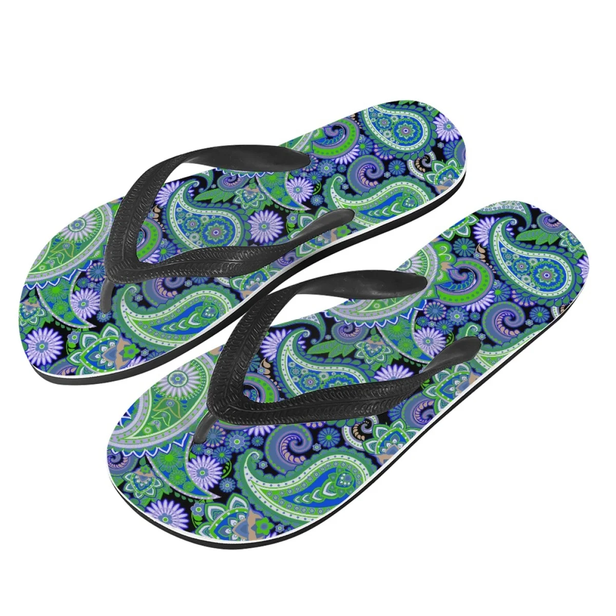 New Paisley Pattern Print Ladies Summer Flip Flops Rubber Sole Comfort Soft Underfoot Slippers Beach Vacation Hawaii Sandals